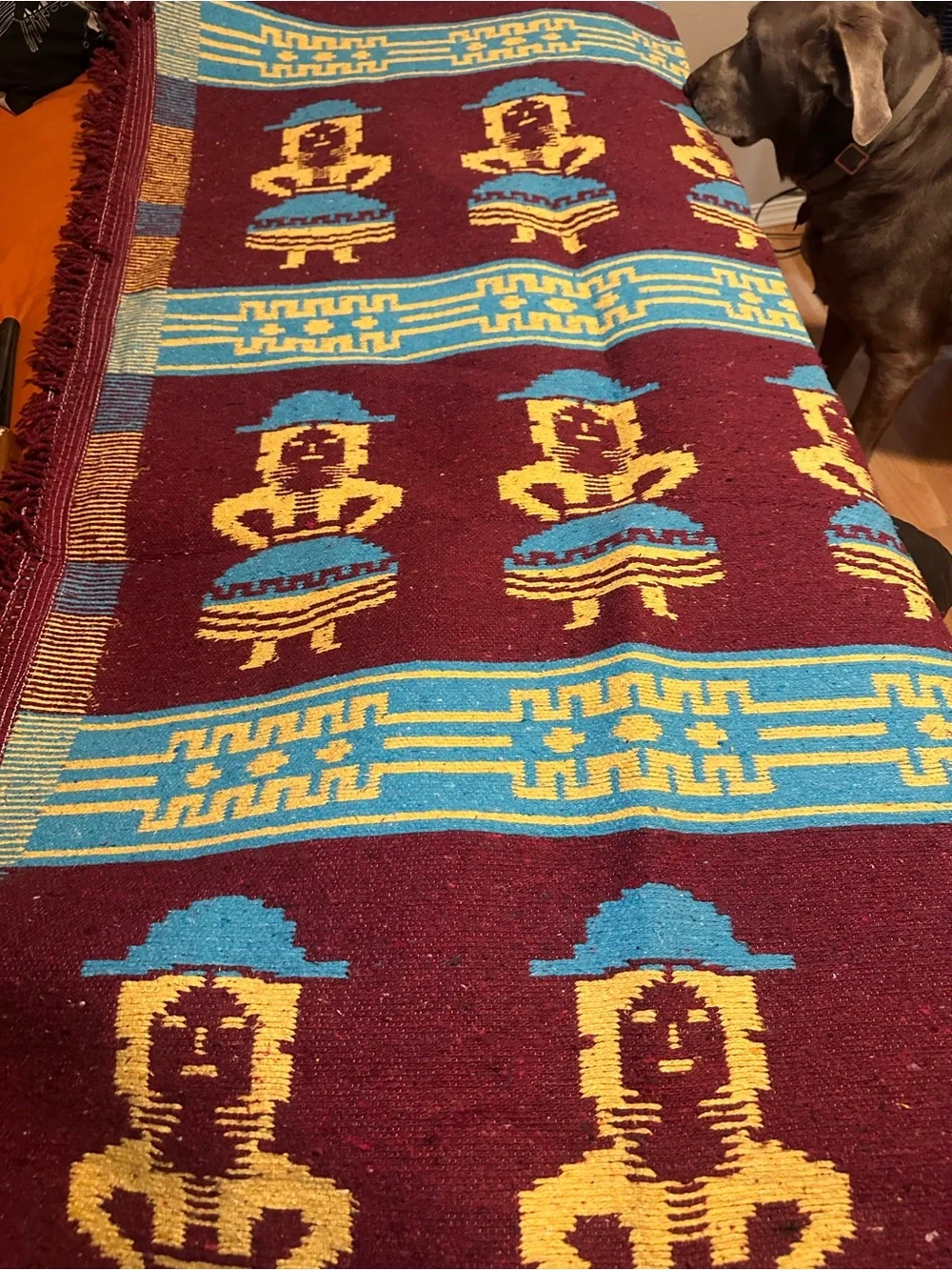 Vintage Peruvian Profitex Wool Blanket Folk Art Andean Figures